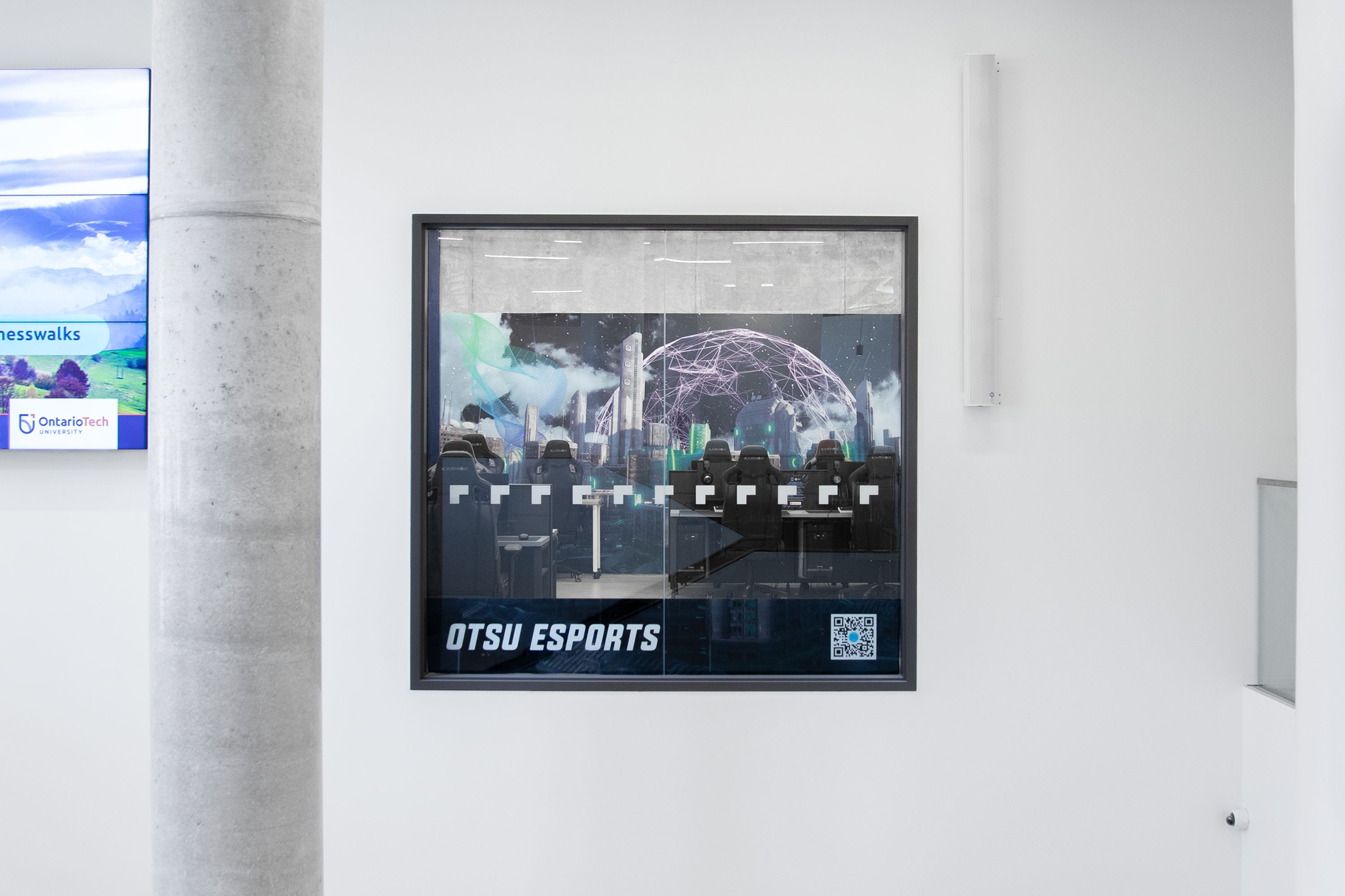 Looking into the esports arena through a window.