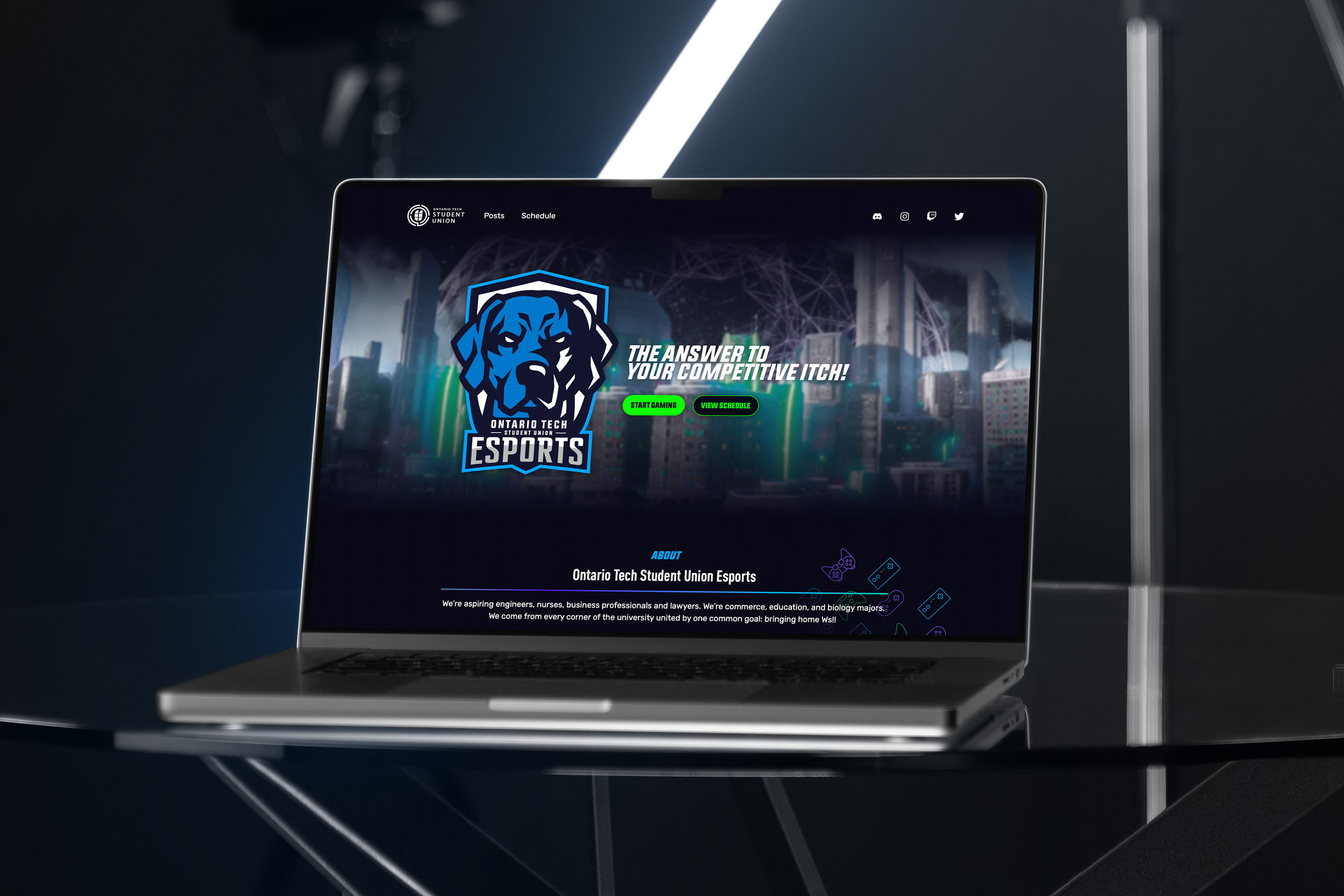The mural being used as a background image for the OTSU Esports website.
