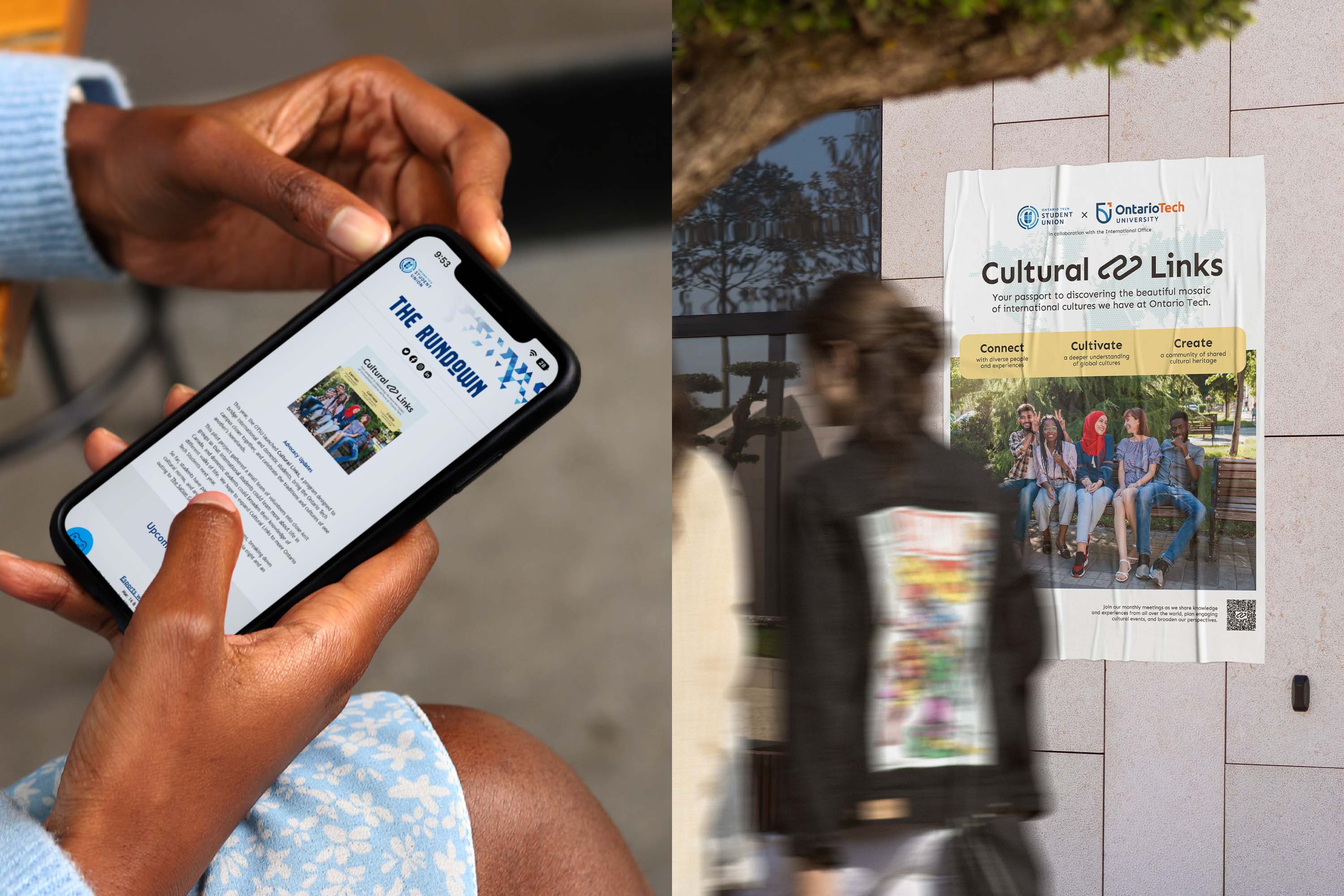 Examples of Cultural Link's branding in context; featured in the Rundown (The OTSU's email newsletter) and poster.