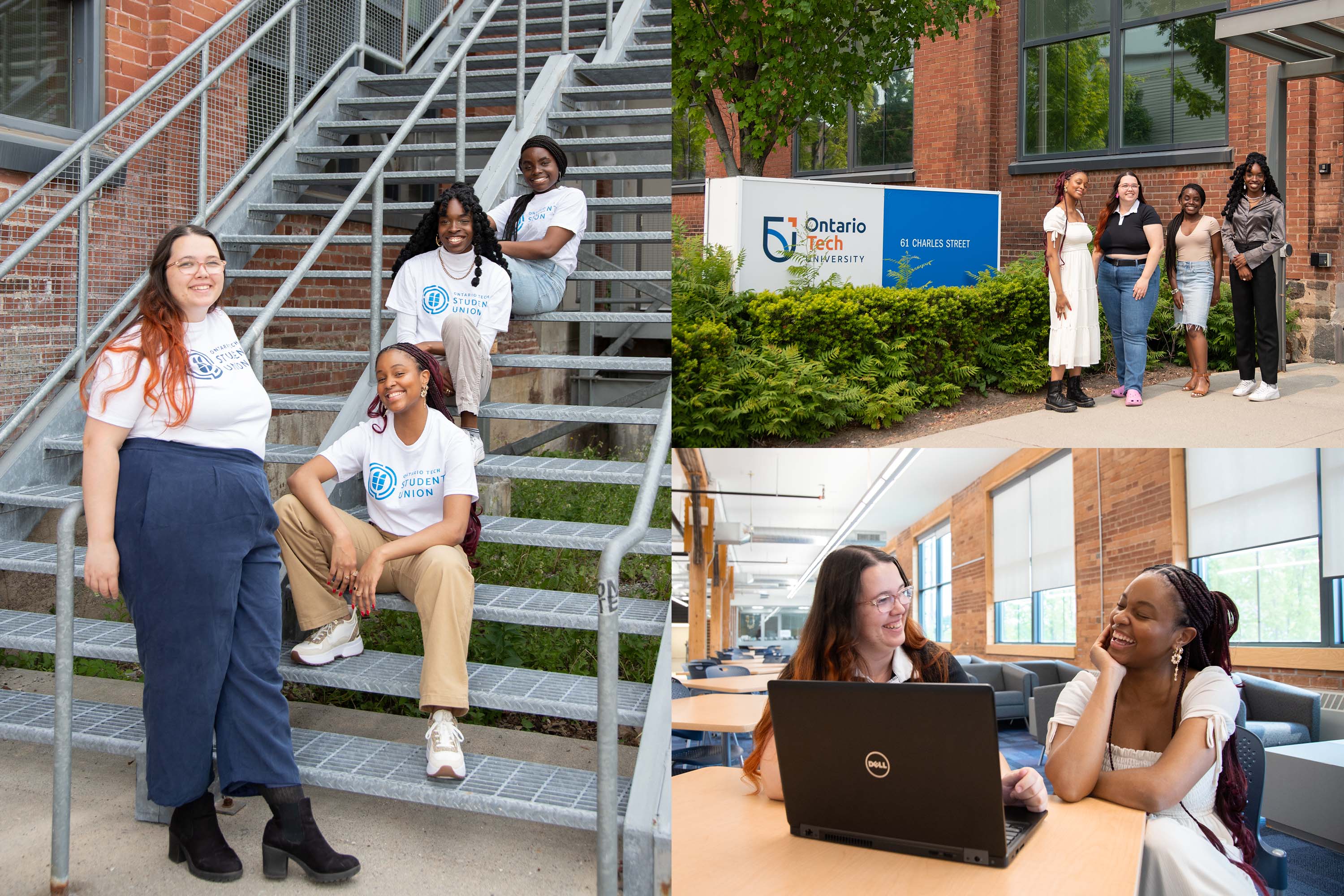 Various photos of the 2023–2024 executives on Ontario Tech University's downtown Oshawa location.