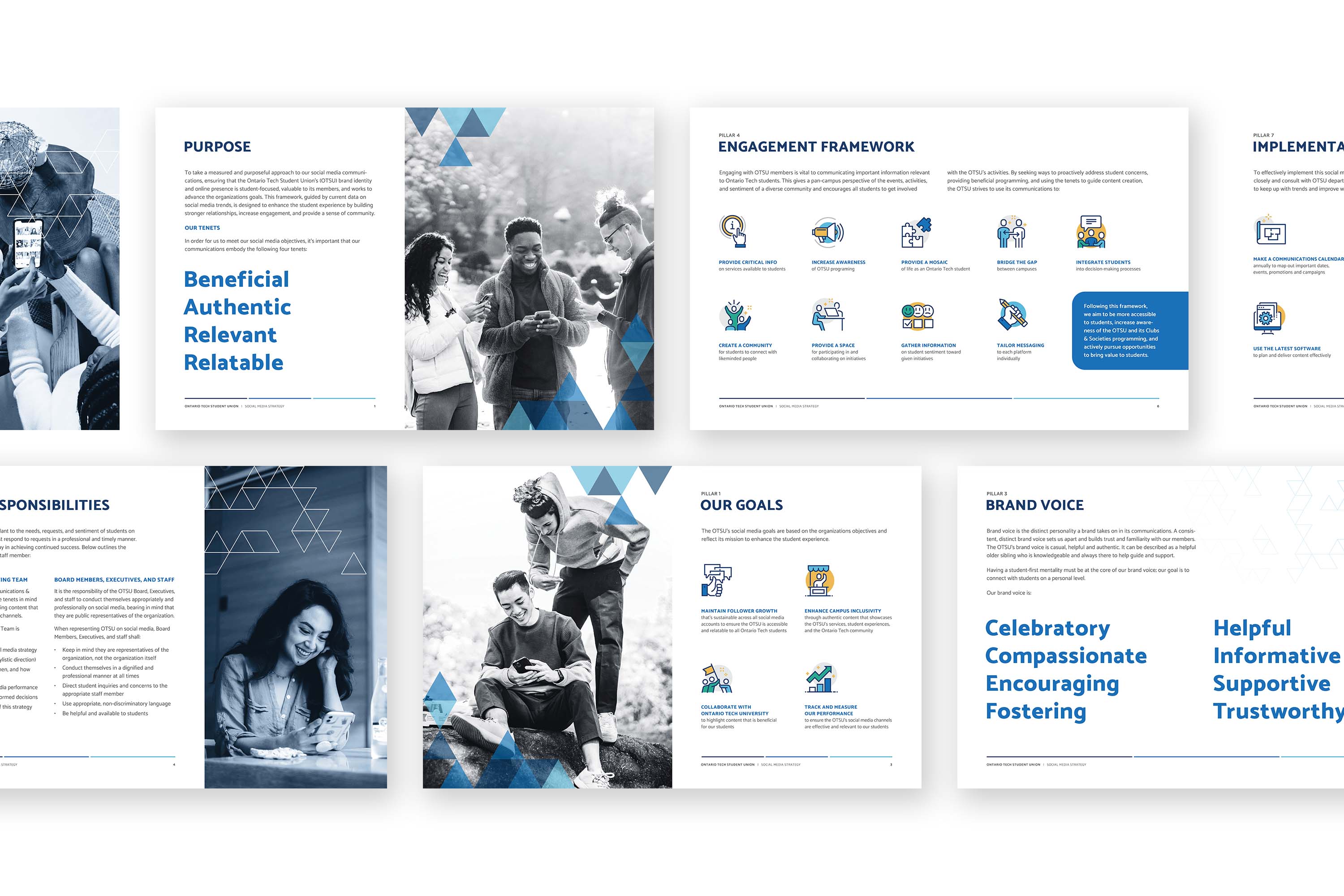 Spreads from the OTSU social media strategy deck.