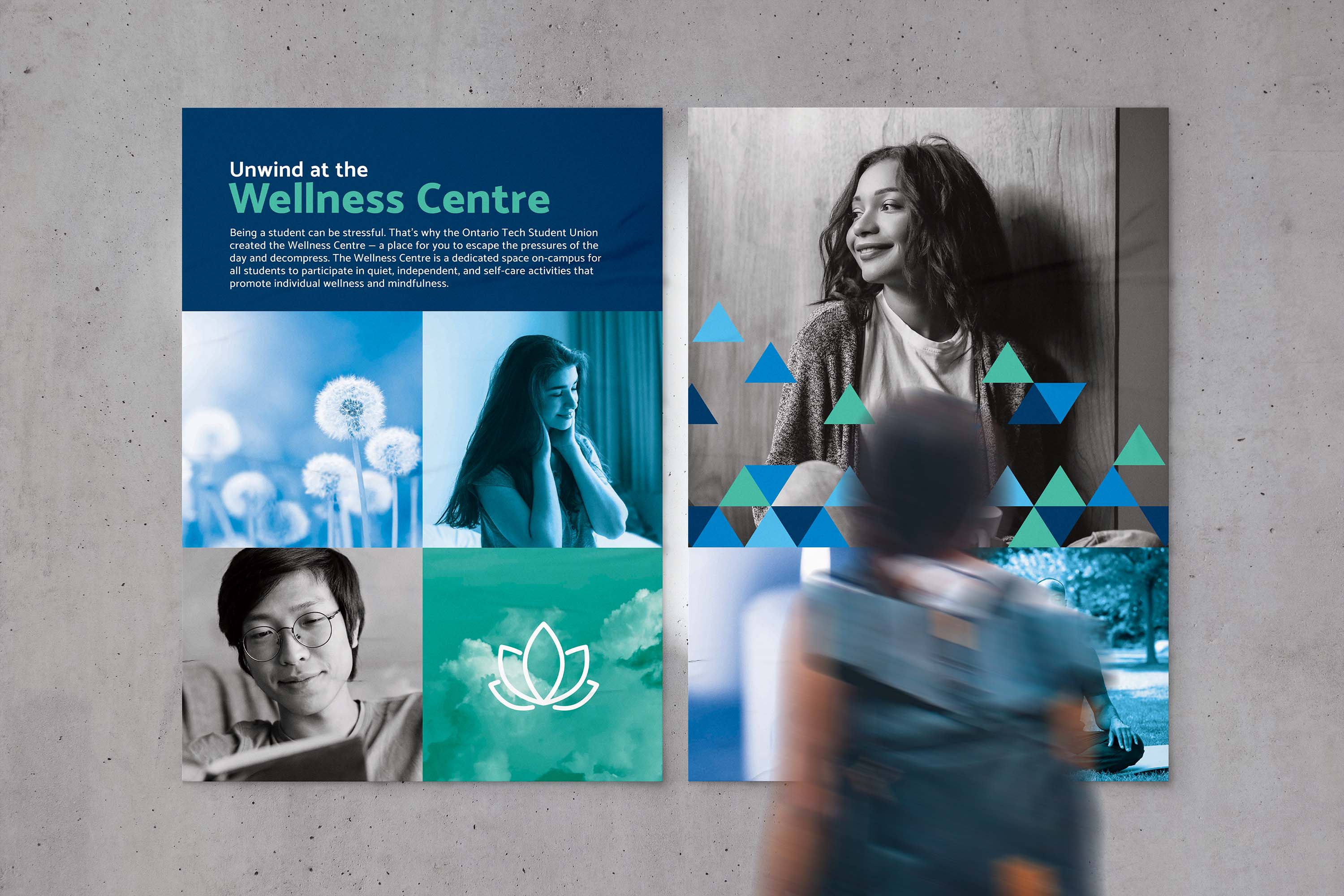 Posters advertising the OTSU's Wellness Centre.